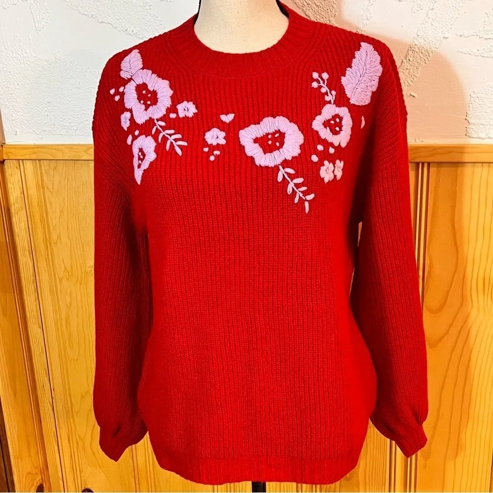 NWOT Le Lion Roncade Virgin Wool Floral Print Pullover Sweater Sz-S